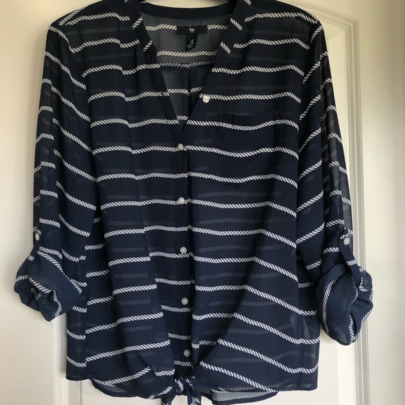 Gap navy with beige stripe tunic with bottom tie - Picture 5 of 5